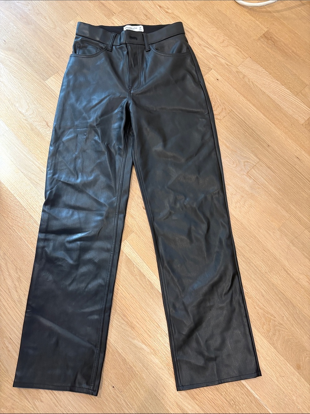 Abercrombie Black Faux Leather Straight-Leg Pants